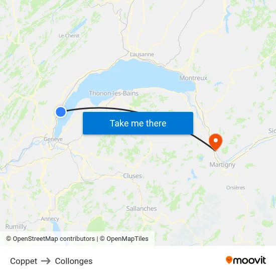Coppet to Collonges map