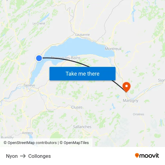 Nyon to Collonges map