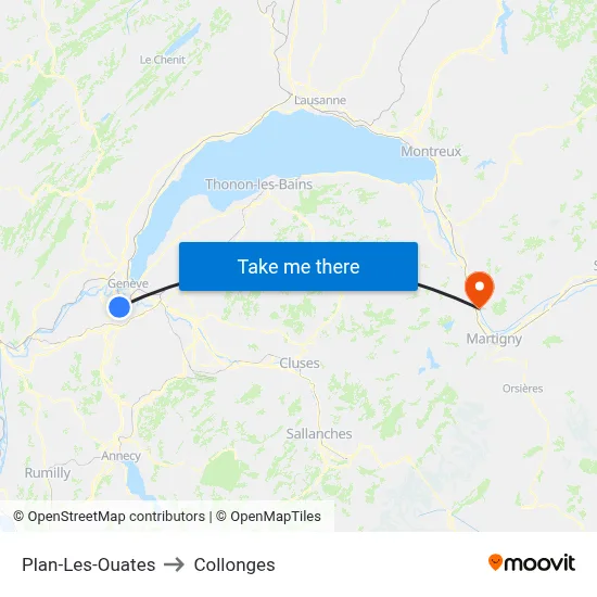 Plan-Les-Ouates to Collonges map