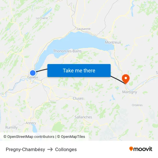Pregny-Chambésy to Collonges map