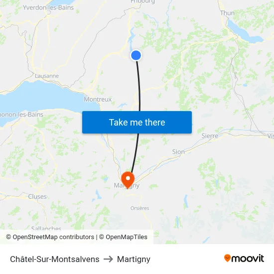 Châtel-Sur-Montsalvens to Martigny map