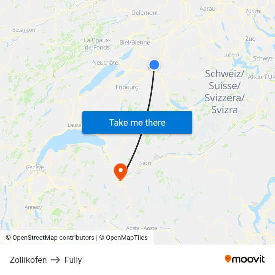 Zollikofen to Fully map