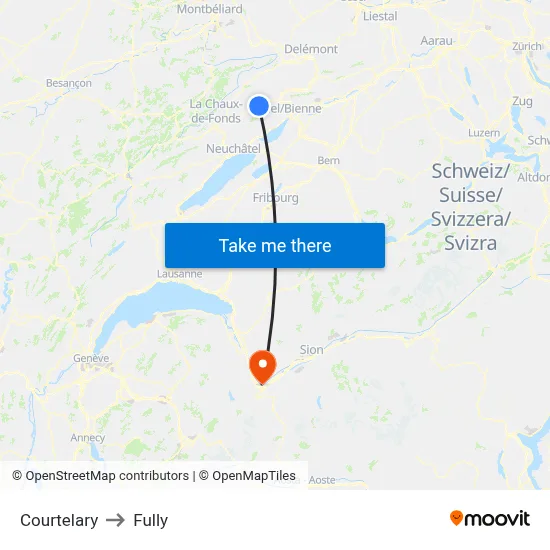 Courtelary to Fully map