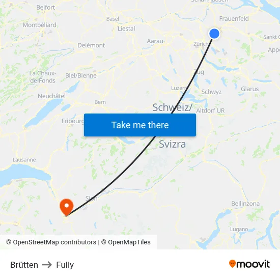 Brütten to Fully map