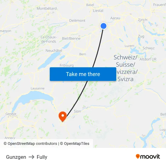 Gunzgen to Fully map