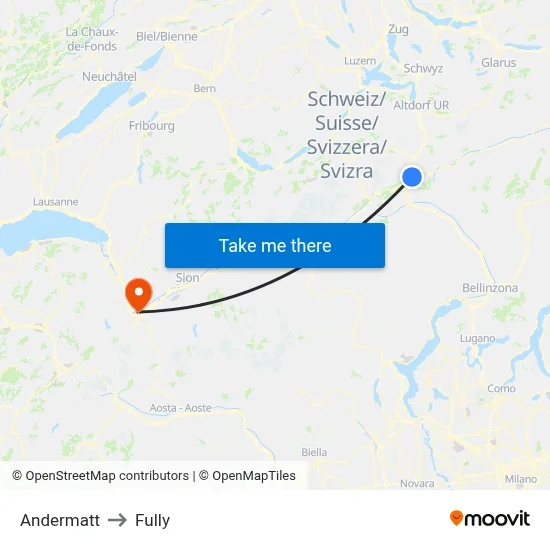 Andermatt to Fully map