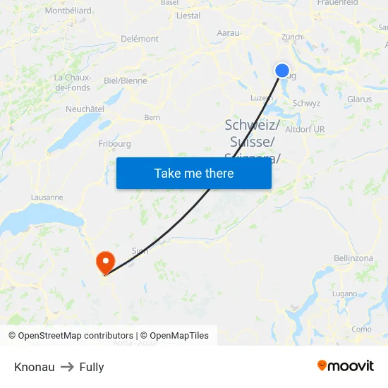 Knonau to Fully map