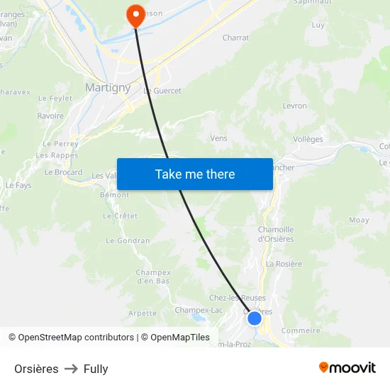 Orsières to Fully map