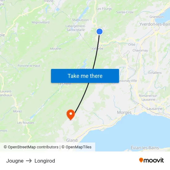 Jougne to Longirod map