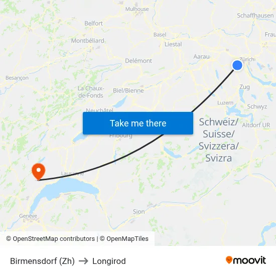 Birmensdorf (Zh) to Longirod map