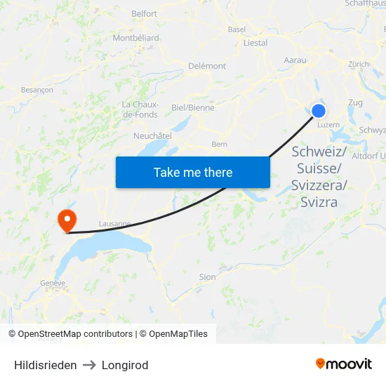 Hildisrieden to Longirod map