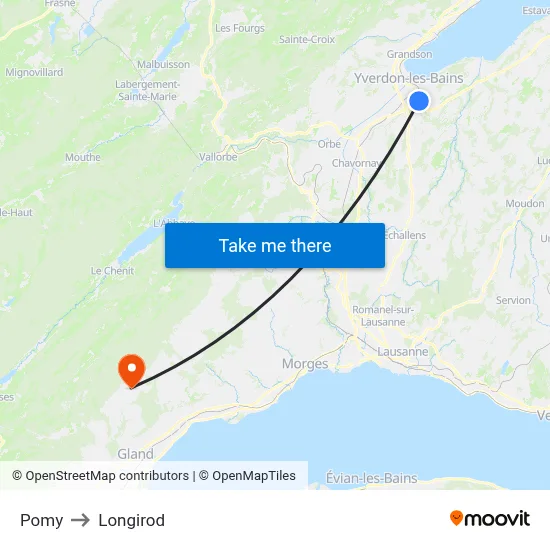 Pomy to Longirod map