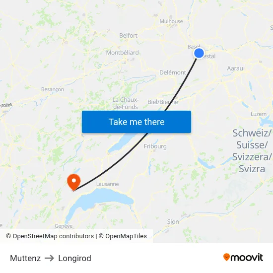 Muttenz to Longirod map