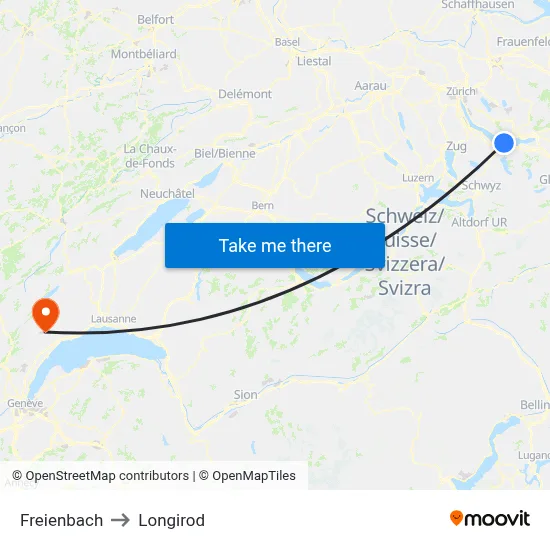 Freienbach to Longirod map