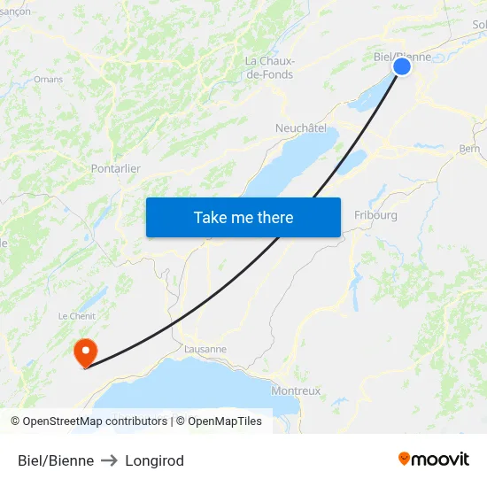 Biel/Bienne to Longirod map