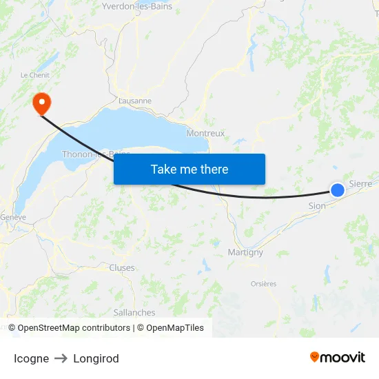 Icogne to Longirod map
