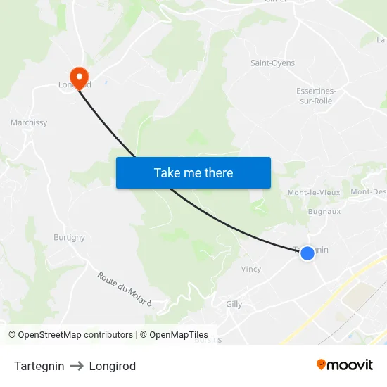 Tartegnin to Longirod map