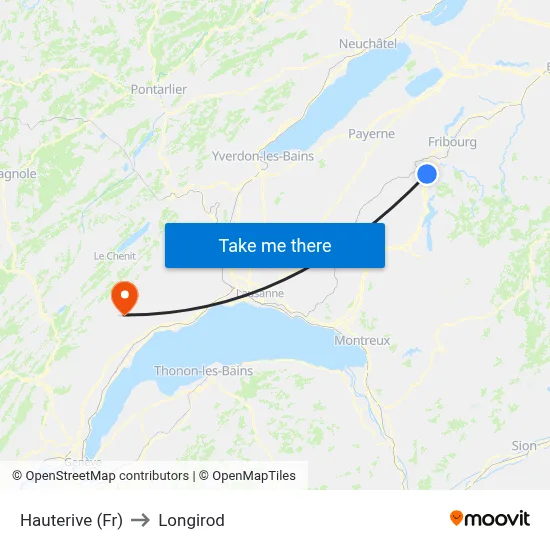 Hauterive (Fr) to Longirod map