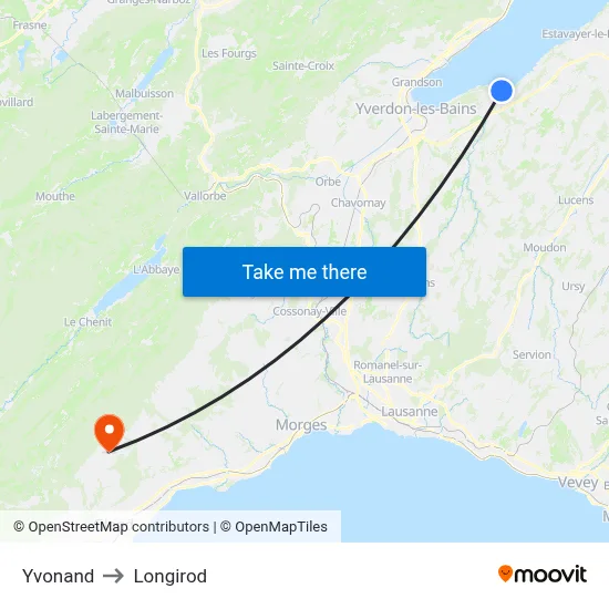 Yvonand to Longirod map