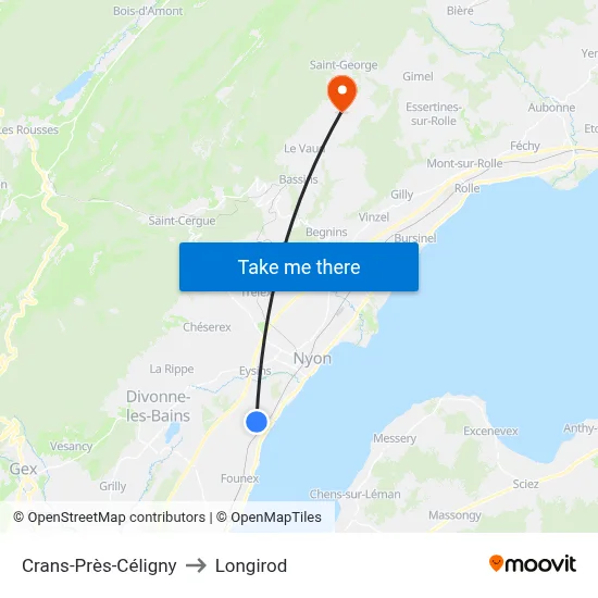 Crans-Près-Céligny to Longirod map