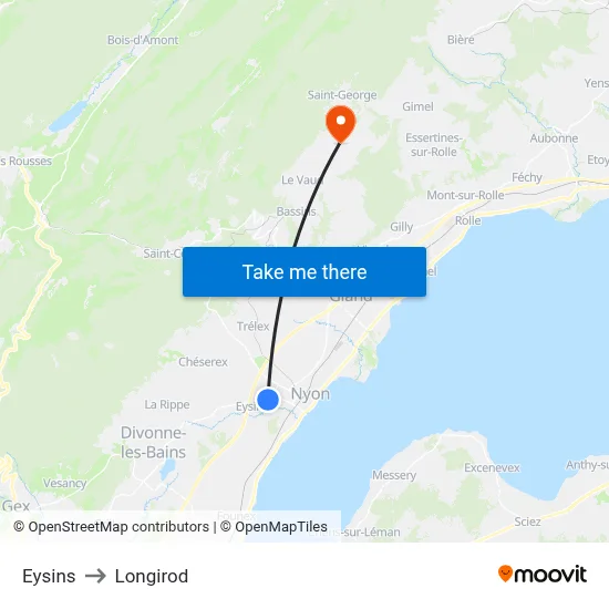 Eysins to Longirod map
