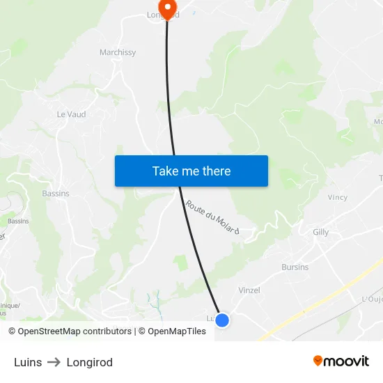 Luins to Longirod map