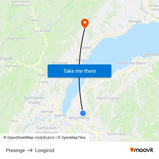 Presinge to Longirod map