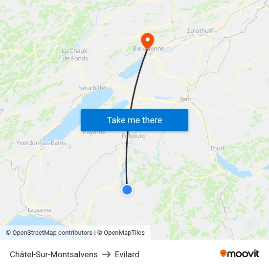 Châtel-Sur-Montsalvens to Evilard map