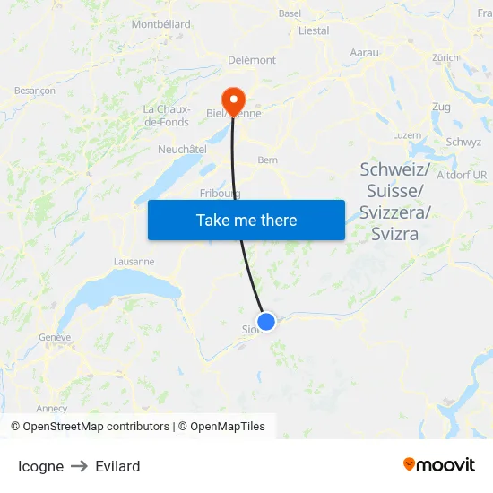 Icogne to Evilard map