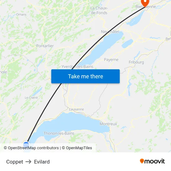 Coppet to Evilard map