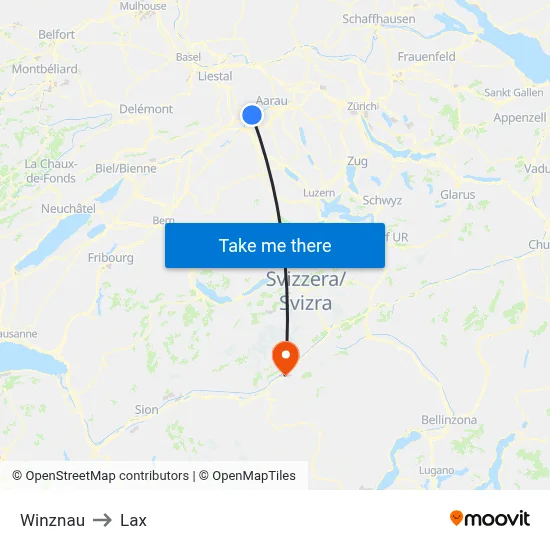Winznau to Lax map