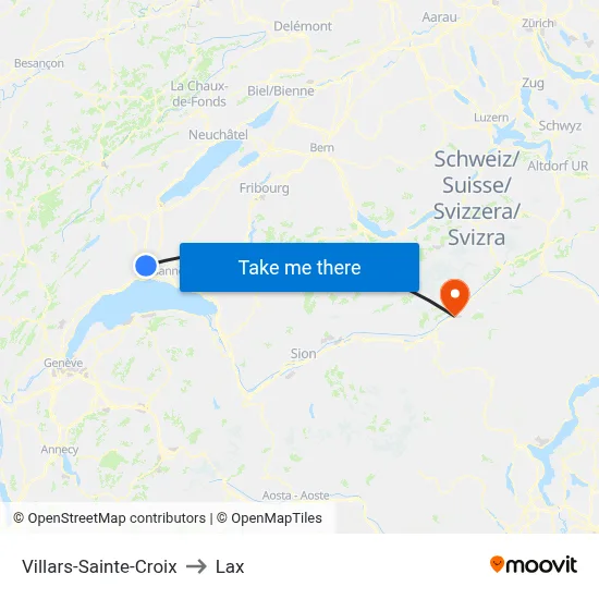 Villars-Sainte-Croix to Lax map
