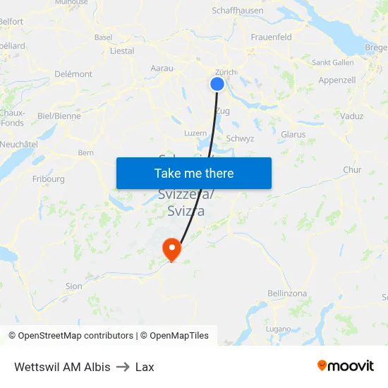 Wettswil AM Albis to Lax map