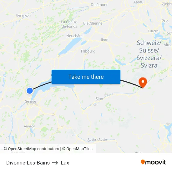 Divonne-Les-Bains to Lax map