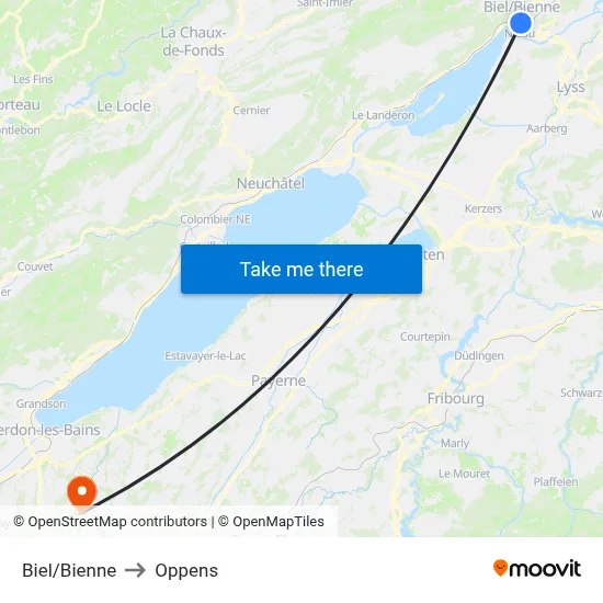 Biel/Bienne to Oppens map