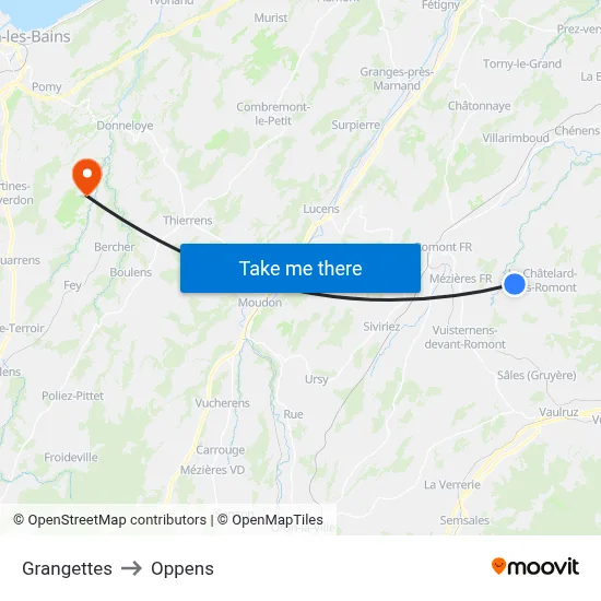 Grangettes to Oppens map