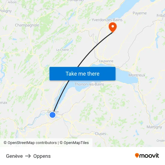 Genève to Oppens map
