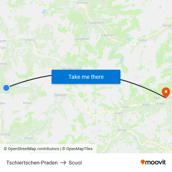 Tschiertschen-Praden to Scuol map