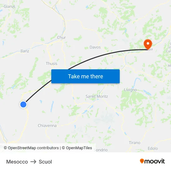 Mesocco to Scuol map