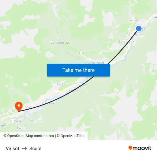 Valsot to Scuol map