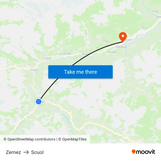 Zernez to Scuol map