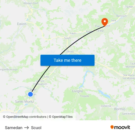 Samedan to Scuol map