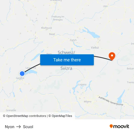 Nyon to Scuol map