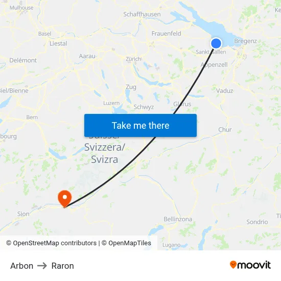 Arbon to Raron map