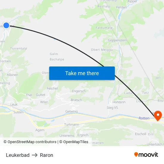 Leukerbad to Raron map