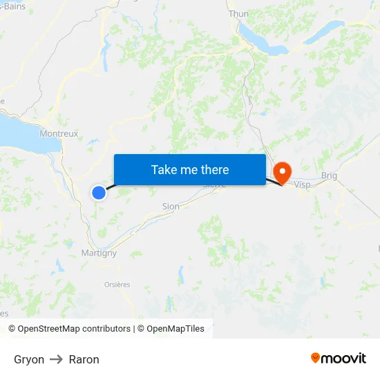 Gryon to Raron map