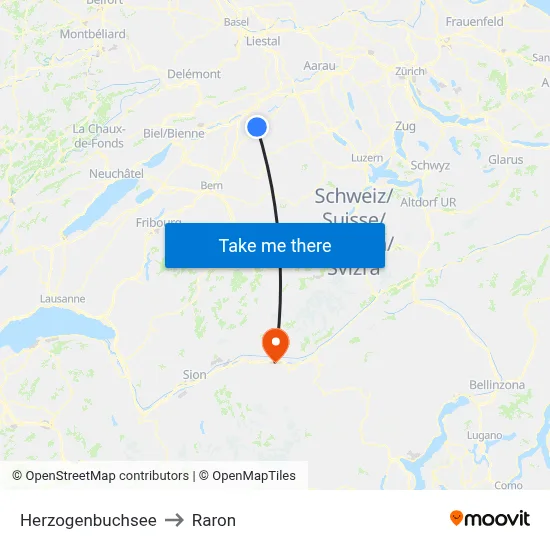 Herzogenbuchsee to Raron map