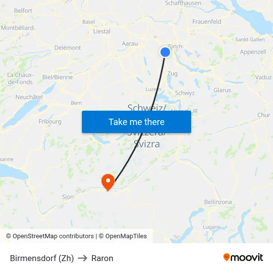 Birmensdorf (Zh) to Raron map