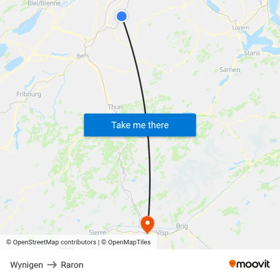 Wynigen to Raron map