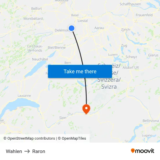 Wahlen to Raron map